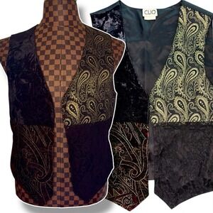 Clio Crushed Velvet Paisley Patchwork Vest *NO BUTTONS* Medium Whimsigoth Vtg